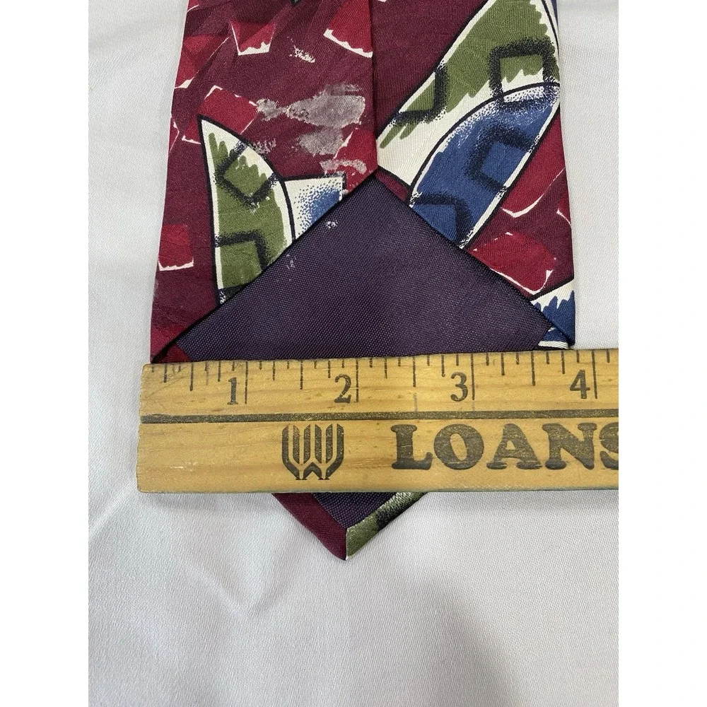 VTG Marina di Carrara Tie Abstract Burgundy Green Italian Silk 59x3 7/8